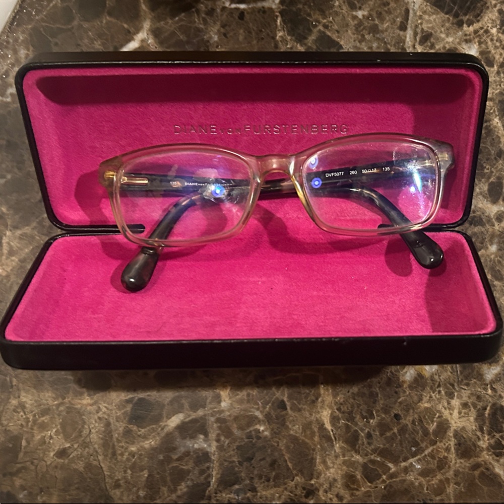 Diane Van Furstenberg Faux Tortoise Shell Black Glasses with original Case